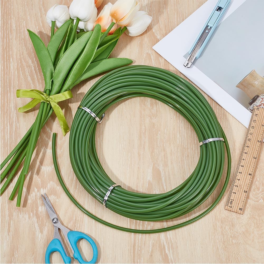 OLYCRAFT 65.6 Feet Green Tubing Roll Flower Stem Covers Tubes for Bundling Artificial Flower Stems Artificial Floral Tubing Accessories for DIY Wedding Bouquets Corsage Arrangement Diameter 4.5mm