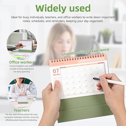 Miniatura 4 de NUOBESTY Calendario de escritorio 2025-2026, calendario de escritorio de pie, pequeño de 18 meses, papel de mesa diario, planificador mensual, verde