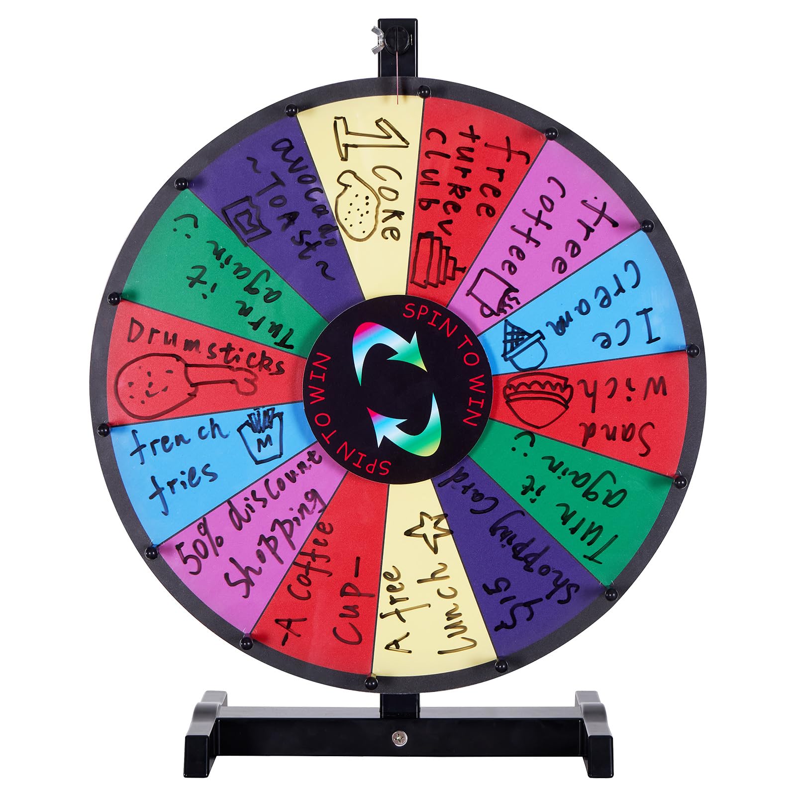 VEVOR Ruota della Fortuna 457 mm, Ruota della Lotteria a Secco, Ruota Fortuna 14 Slot, con 2 Indicatori, Rotazione Liscia e Gioco del Bingo Equilibrato, Gioco per Feste in Salone Carnevale