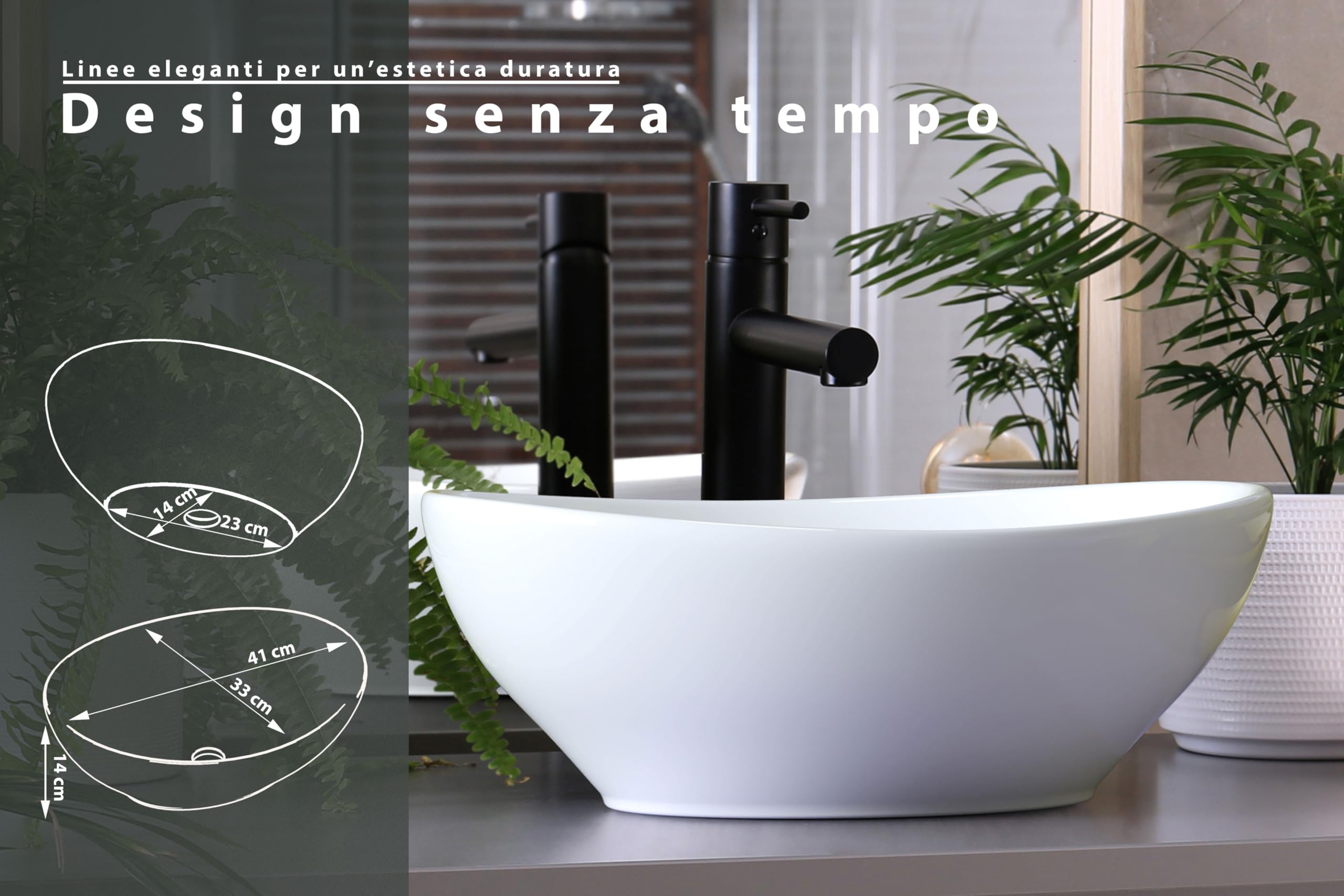 Elegante piccolo lavabo ovale con effetto loto per bagno e bagno degli ospiti - waschbecken24 (41x33x14cm, bianco / A99)