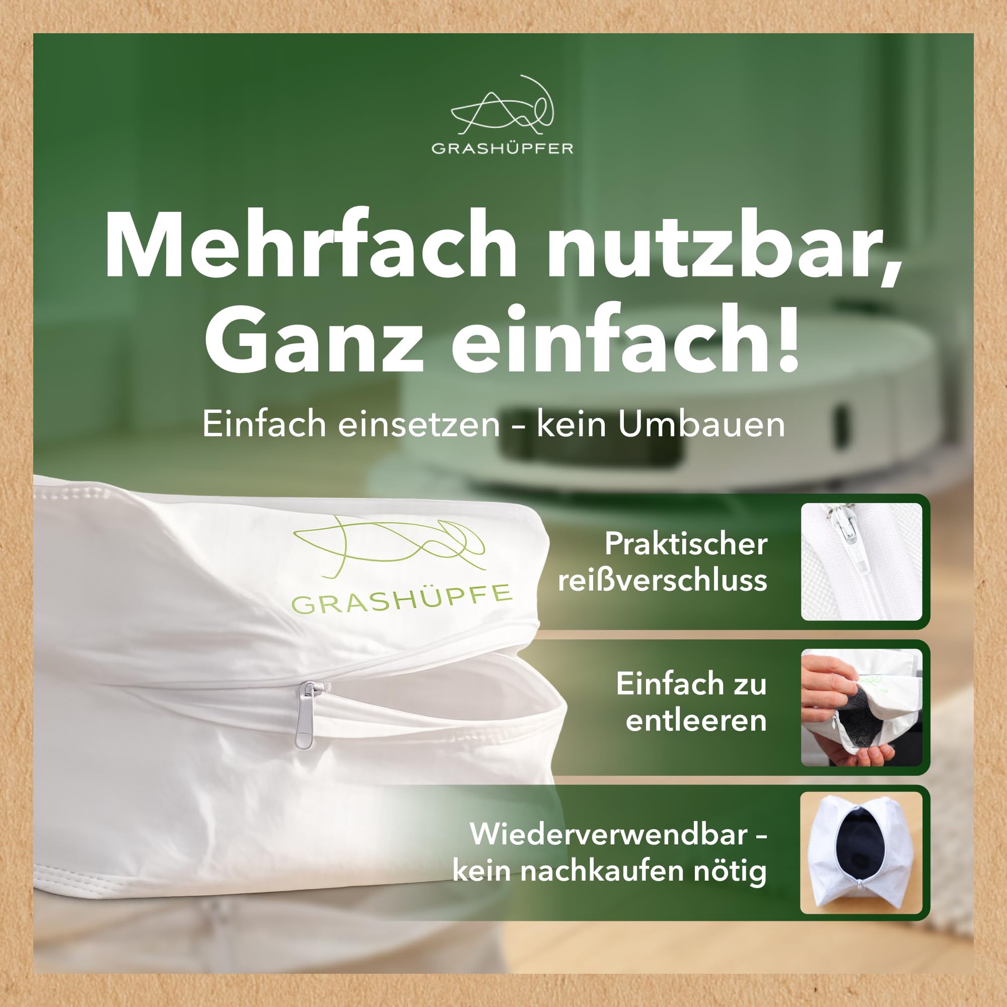 GRASHÜPFER 3 worki do odkurzacza wielokrotnego użytku do DREAME & MOVA z zamkiem błyskawicznym do DREAME X40 Ultra, X50 Ultra, L10, L20, L40, L50 Pro Ultra, X30 Ultra, E30 Ultra, S20; MOVA Z60, E30