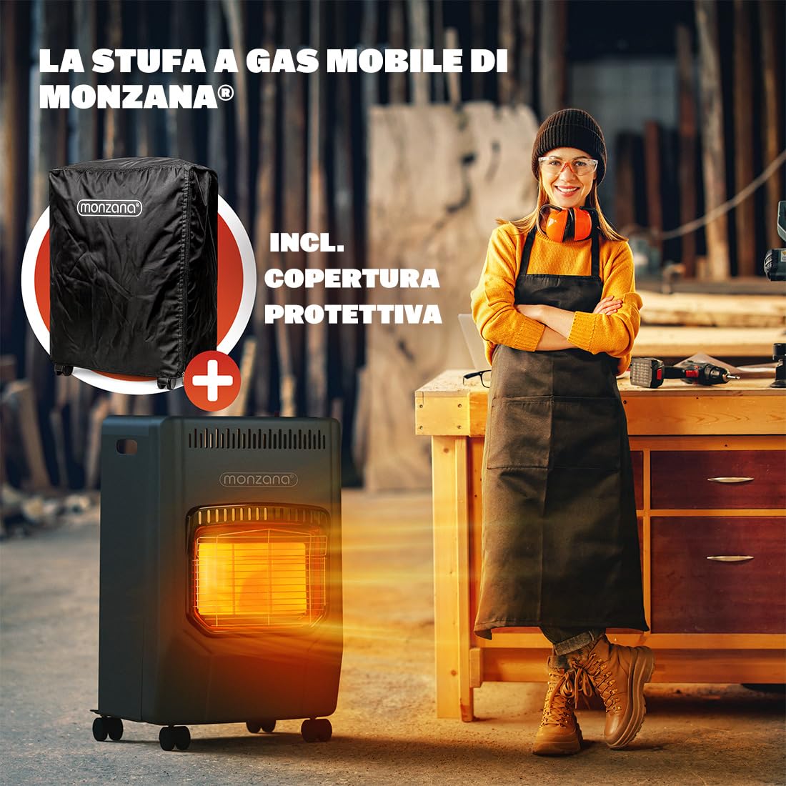 MONZANA® Stufa a Gas GH4500 Riscaldatore per Interni 4200 W 3 Impostazioni Accensione Piezoelettrica Antiribaltamento