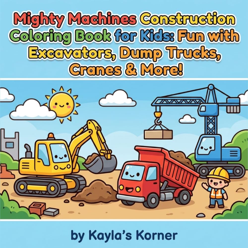 Mighty Machines Construction Coloring Book for Kids: Fun with Excavators, Dump Trucks, Cranes & More!