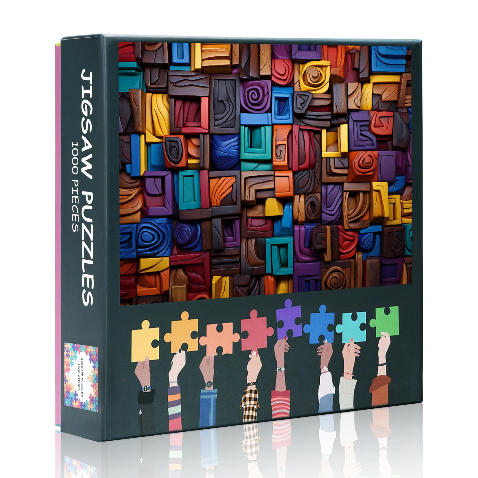 Mosaic Puzzles for Adults 1000 Pieces, Colorful Wooden Blocks 1000 Piece Jigsaw Puzzles, Difficult Impossible Challenging Puzzle, 19.5 x 27.5 Inch