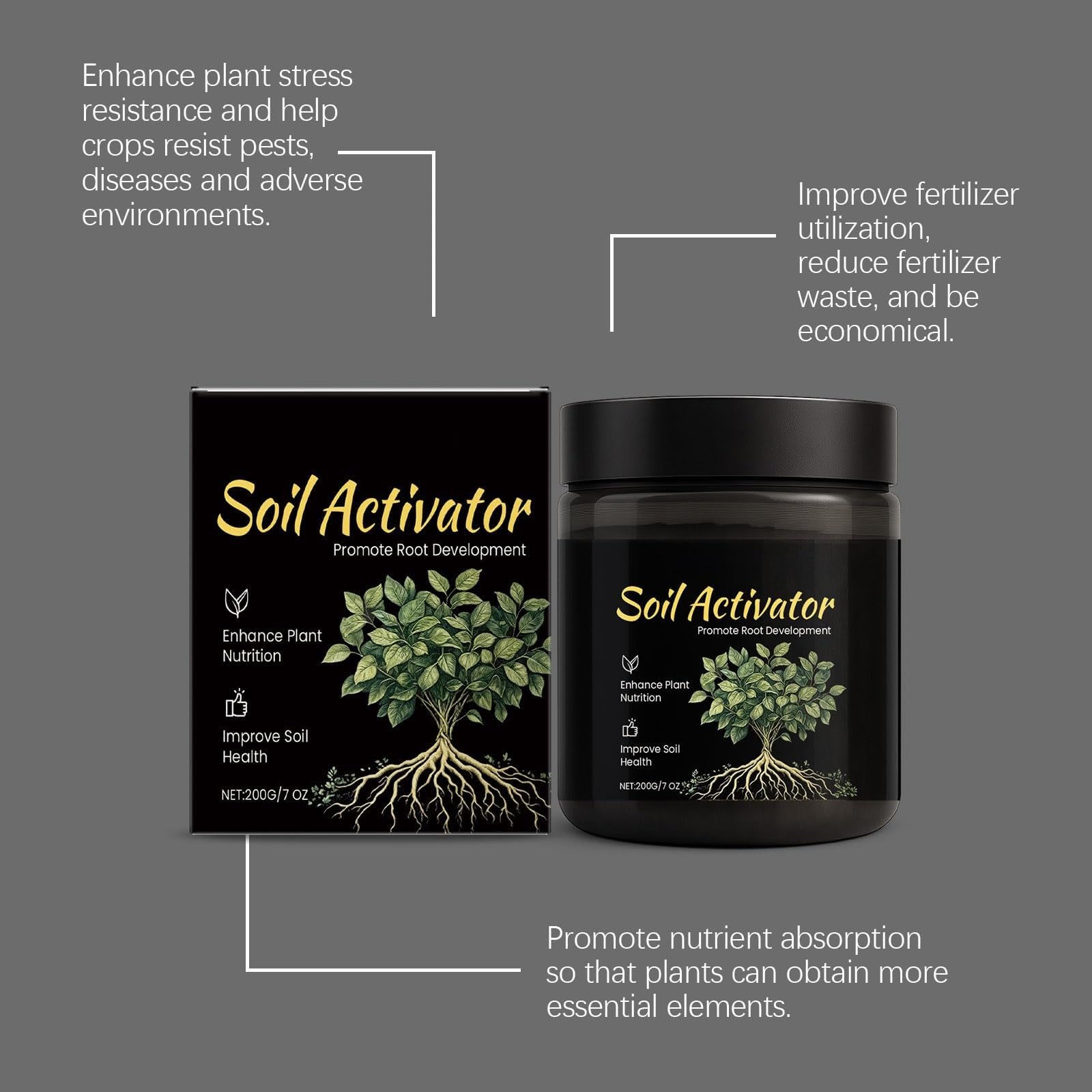 Activador revitalizador del suelo para plantas, fórmula soluble en agua, para la mayoría de las plantas. Favorece la absorción de nutrientes y el desarrollo de las raíces (2pcs)