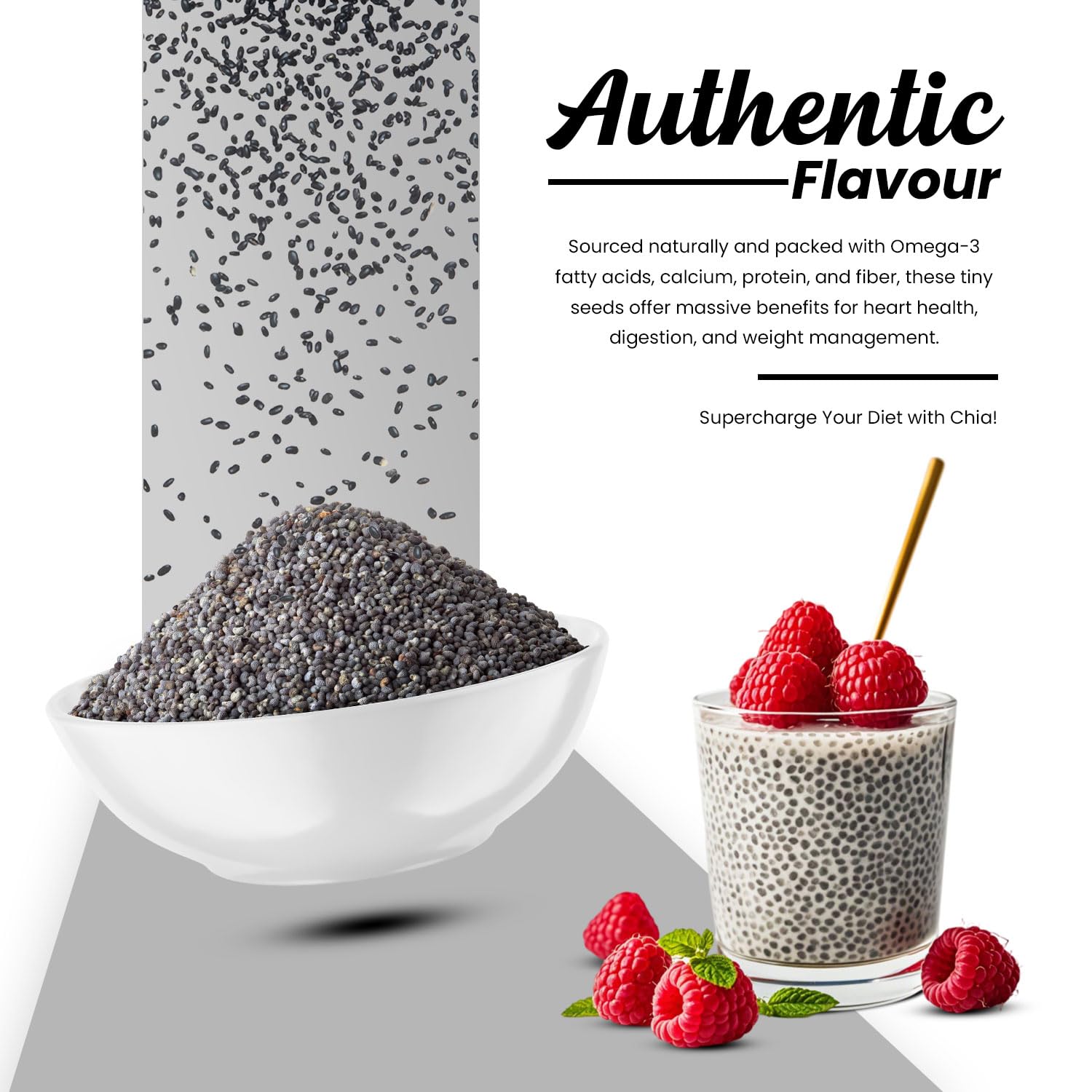 Go Vegan Raw Chia Seeds - 250 Gram Jar Pack | Omega 3 and Fibe Seeds for Weight Management | Rich in Calcium, Protein & Fibre