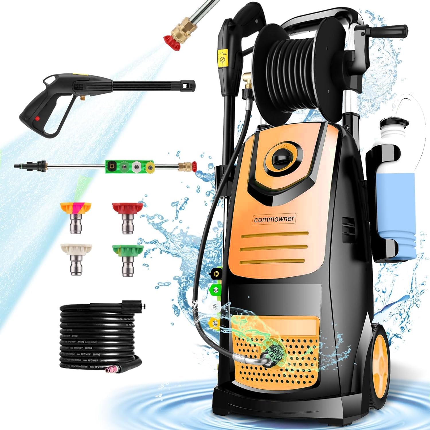 4200PSI High-Efficiency Electric Pressure Washer, 2000W, 4.0 GPM, Includes 5 Spray Tips and Soap Bottle - Perfect for Car Wash, Fence Cleaning, and Patio Upkeep (Orange)