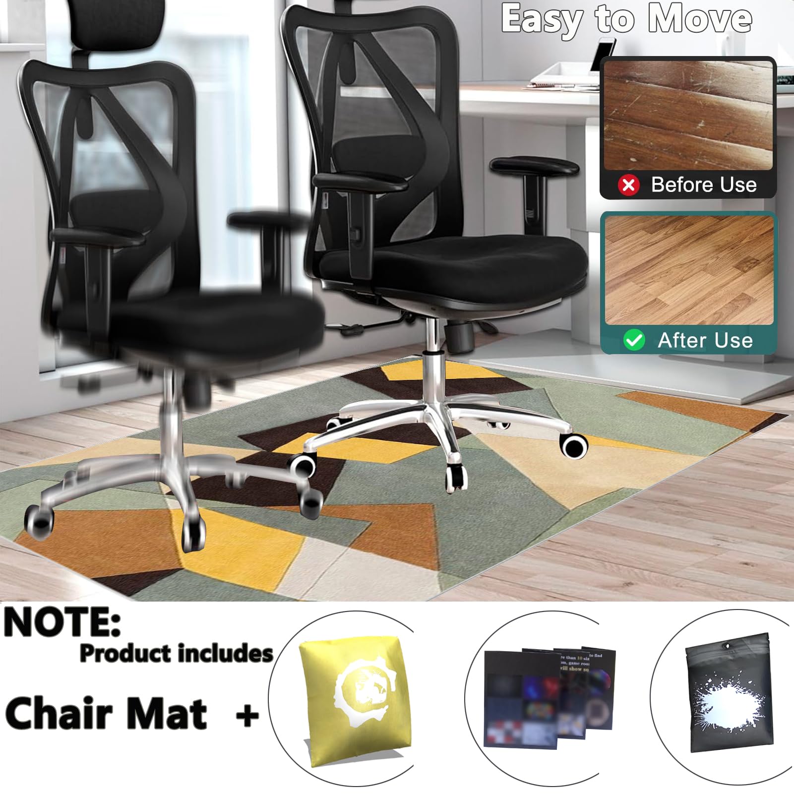Tappetino per sedia da ufficio in legno duro, 70 x 80 cm, tappetino per sedia da gioco per moquette e pavimenti in legno, protezione per scrivania per sedia a rotelle, superficie antiscivolo