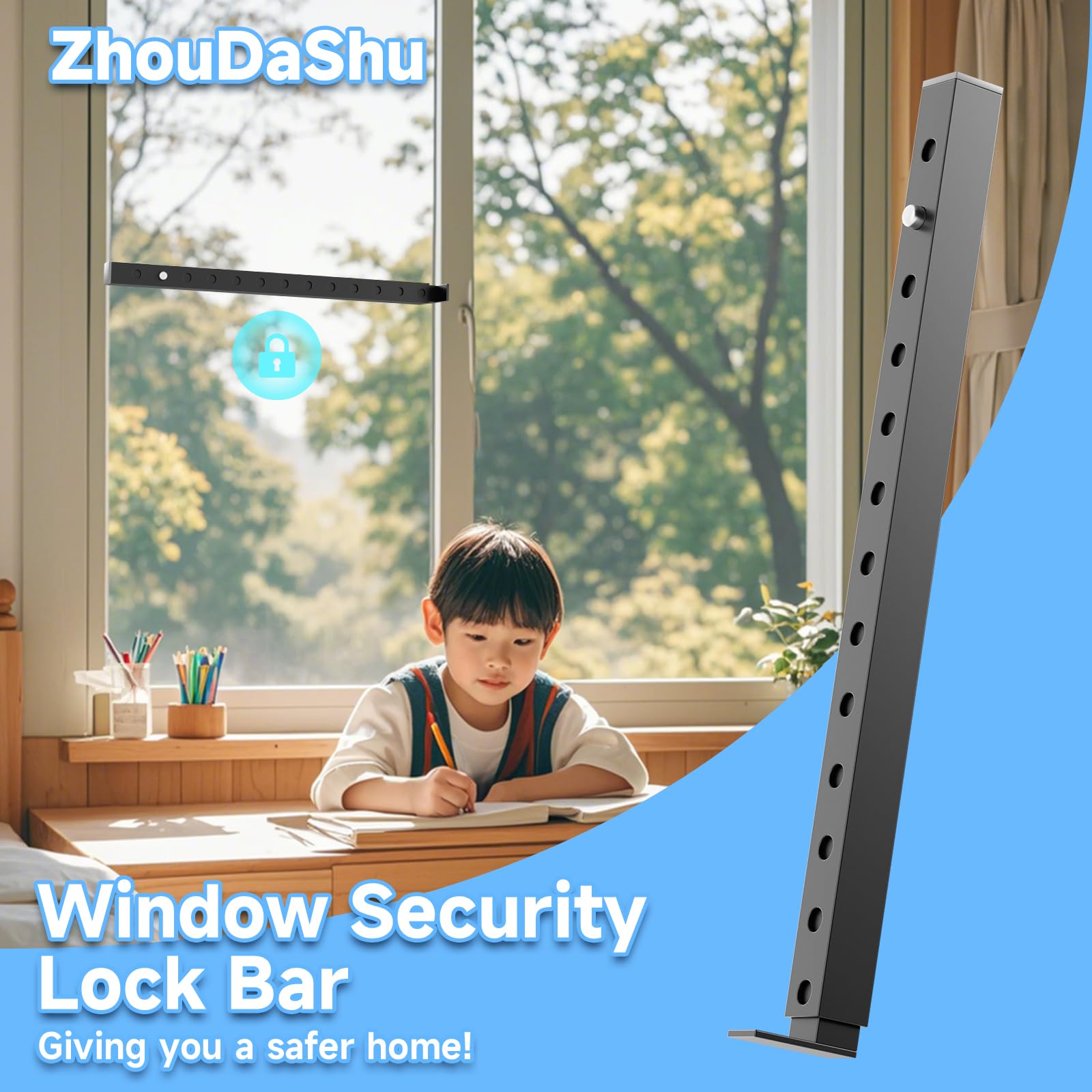 ZhouDaShu Barras de seguridad ajustables para ventana, barras de seguridad interior vertical, bloqueo de barra de ventana para evitar robos, barras de seguridad para ventana para niños, barra de
