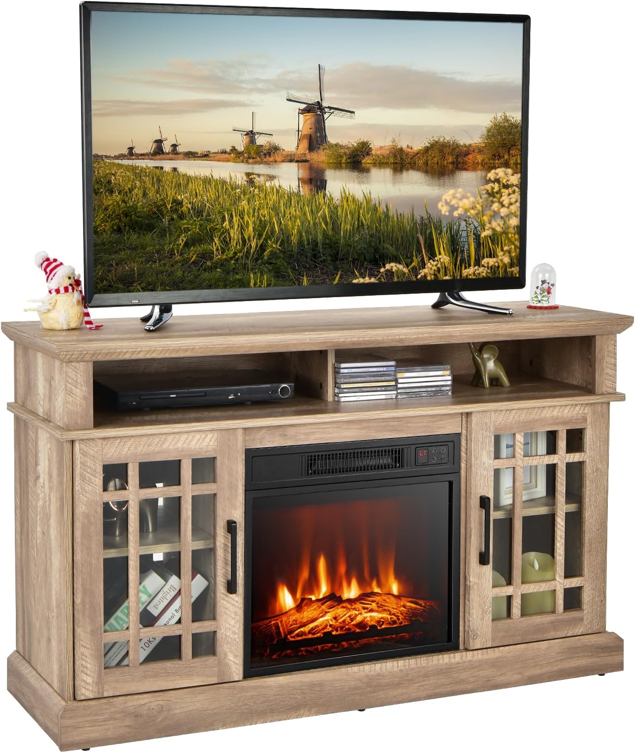 TANGZON Electric Fireplace Insert TV Stand, Freestanding Media Console ...