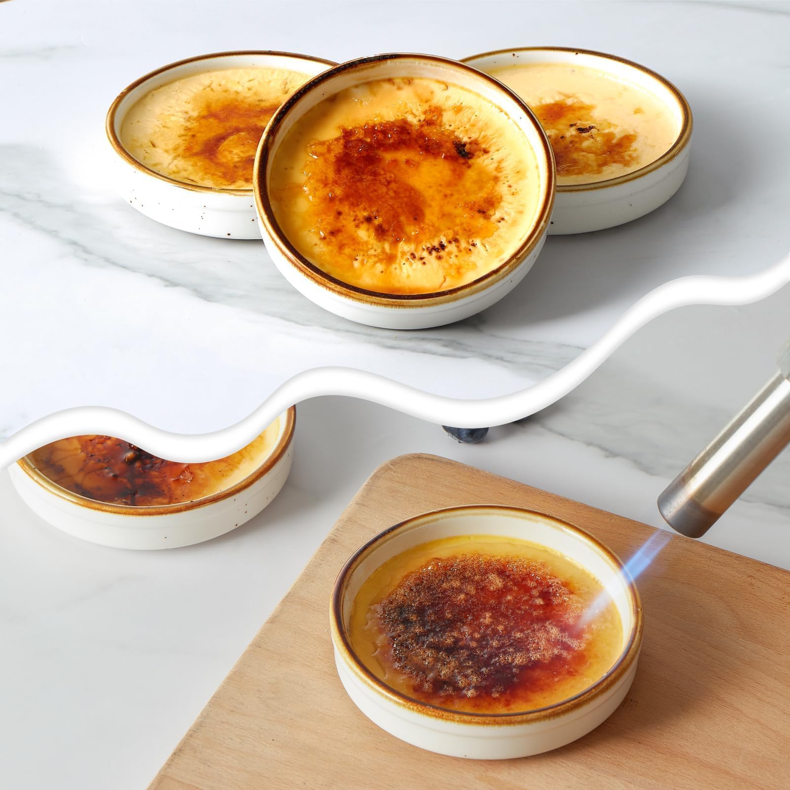 ONEMORE Set di 6 Stampo per dolci rotondi in porcellana, 11,4 cm, 118 ml, Mini Teglia da forno Rotonda, Rameins per Creme Brulee, Muffins Quiches, Torte
