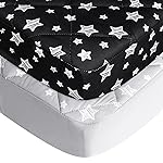 Pack and Play Sheets Fitted 2 Pack, Compatible with Graco Pack n Play, Soft and Breathable Playpen Sheets 39275, Gray Star&Black Star