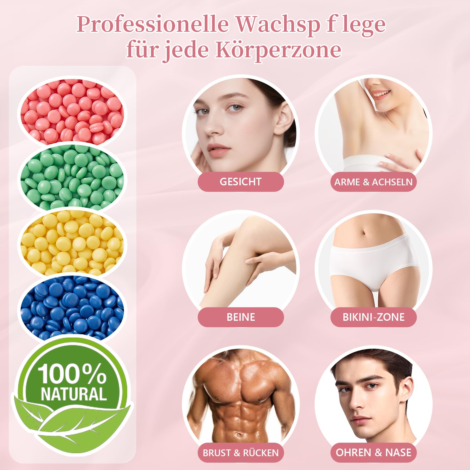 Waxing Set Wax Maschine - Warmwachs Haarentfernung Waxing Kit mit 4X100g Waxing Perlen, Silikonschale, Holzspateln - Wachswärmer Wachskocher für Gesicht, Körper & Intimbereich