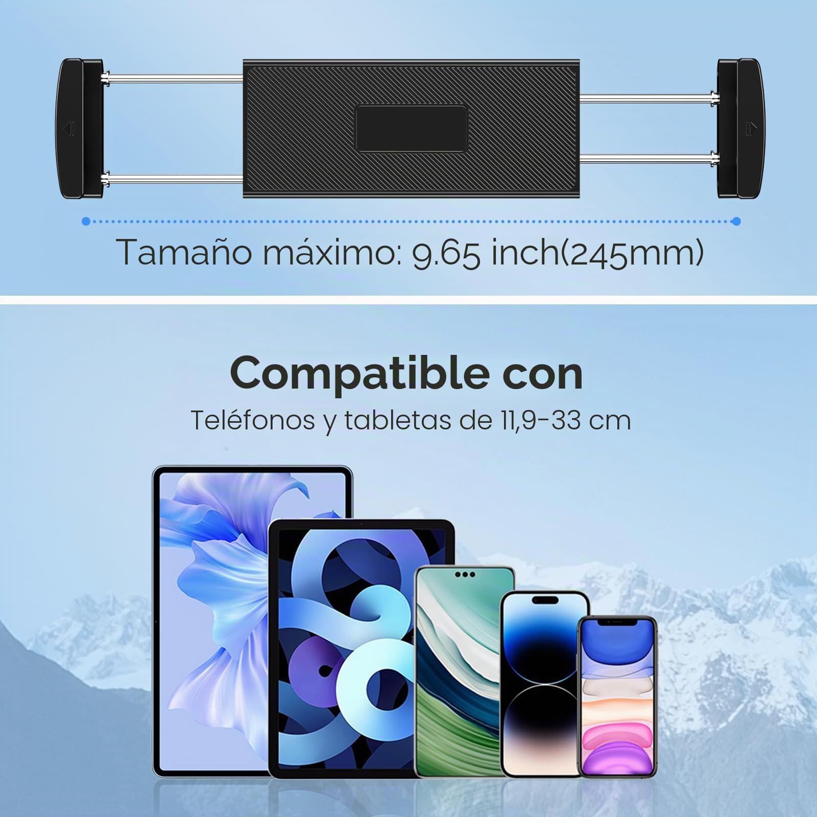 Soporte de pared para tablet de aluminio extensible, con base giratoria de 360° ajustable y plegable para iPad Pro Air Mini, Samsung Galaxy Tab, todos los teléfonos y tablets de 4.7-13"
