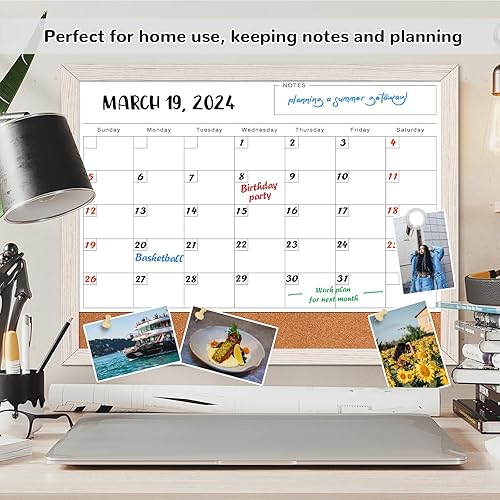 Miniatura 27 de ABERLLS Calendario mensual pizarra de borrado en seco para pared, pizarra blanca de 17 x 13 pulgadas con marco de madera negra, pizarras blancas