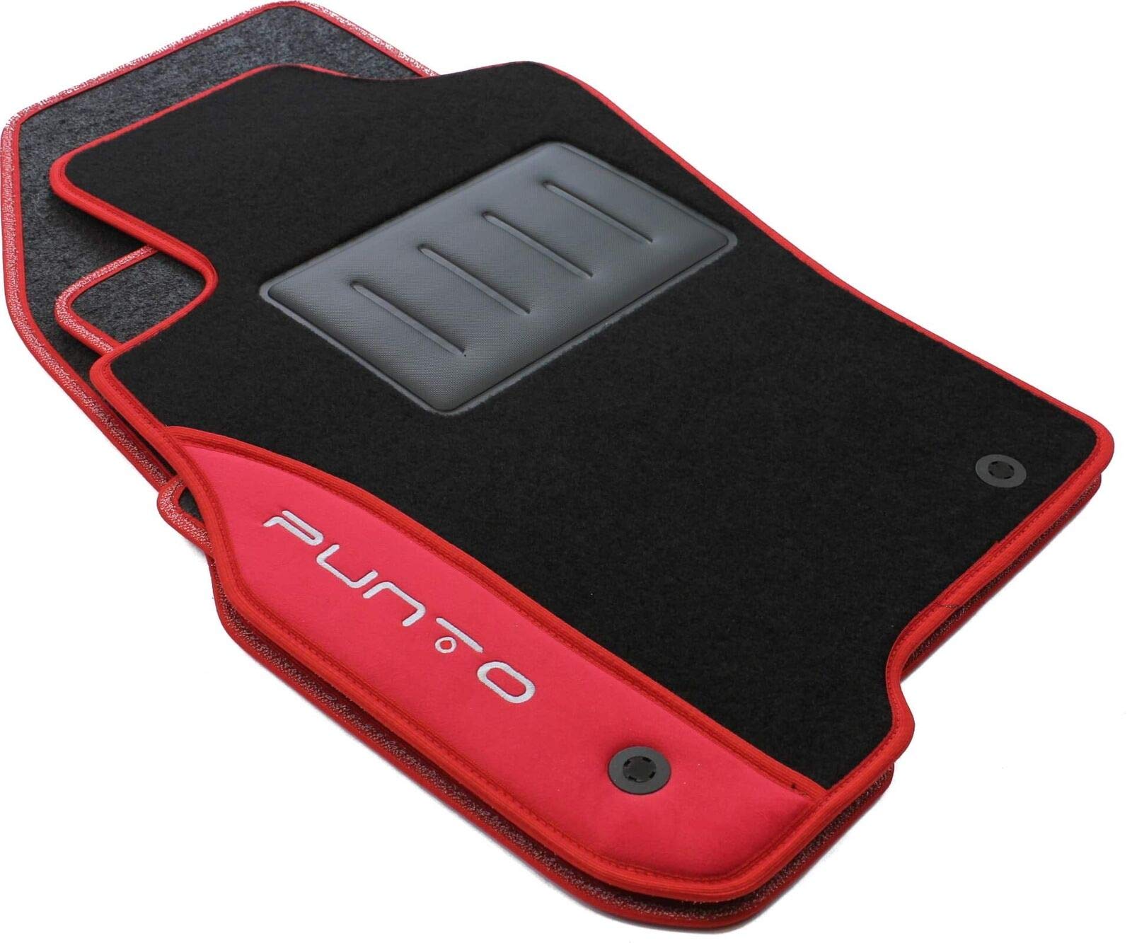 COLOR0000041R, Tappeti auto moquette antiscivolo, Su misura, 2 Ricami, Rosso