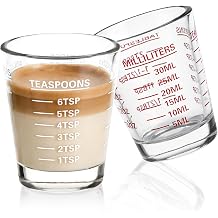 Shot Glasses Measuring Cup Set 2PACK Espresso Shot Glasses Liquid Heavy Glass 26-Incremental Measurement 1 OZ, 2 TBS, 6 TSP, 30 ML Kitchen Tools RED&White