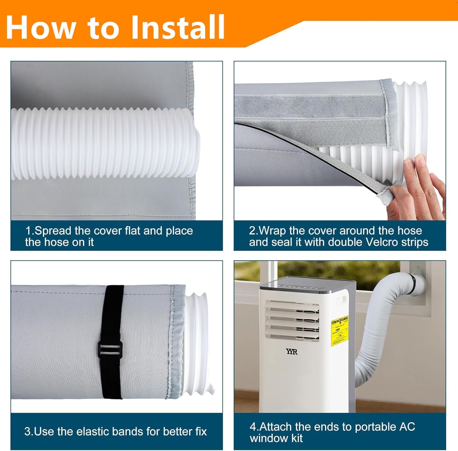 Portable AC Hose Insulation Sleeve, Portable Air Conditioners Insulated Hose Cover Wrap, AC Hose Duct Vent Cover Fit 5" & 5.9" Diameter Exhaust Hose Tube for Heat Reduction(Grey)