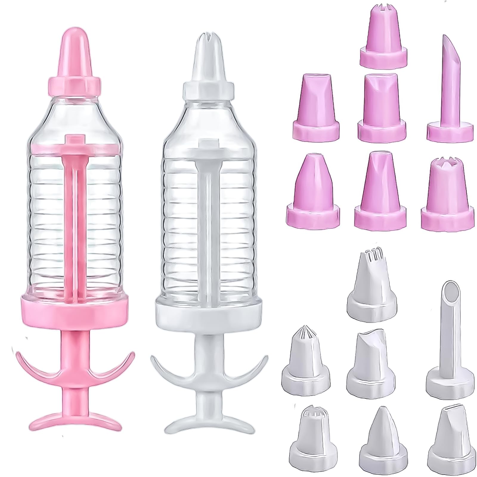 Haoyic Piping Kit 2 Icing Syringes and 16 Patterns Nozzles Set for Baking and Cake Decorating Tools