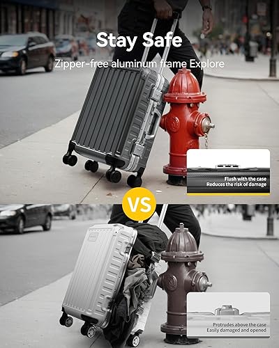 Miniatura 5 de LUGGEX - Maleta de mano con ruedas giratorias, marco de aluminio 8010S, rígida de policarbonato sin cremallera (ZX-Core), carbón metálico, Juego de
