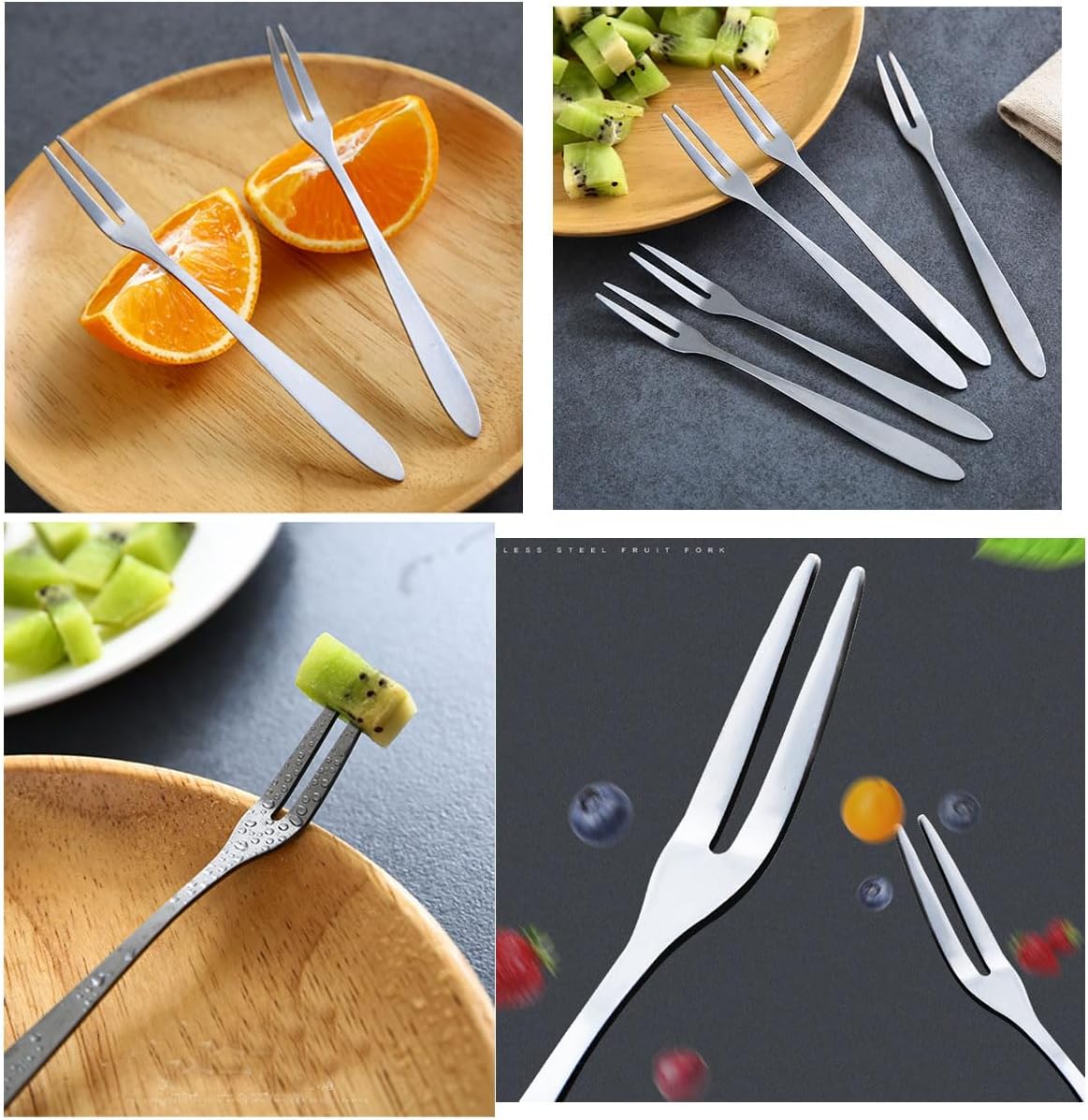 ZAAWUUT Stainless Steel Appetizer Forks,Set of 5,Reusable 2 Prong Mini Forks for Dessert,Fruit,Cocktails,Parties,Travel,5.1 Inch/13cm (Silver)
