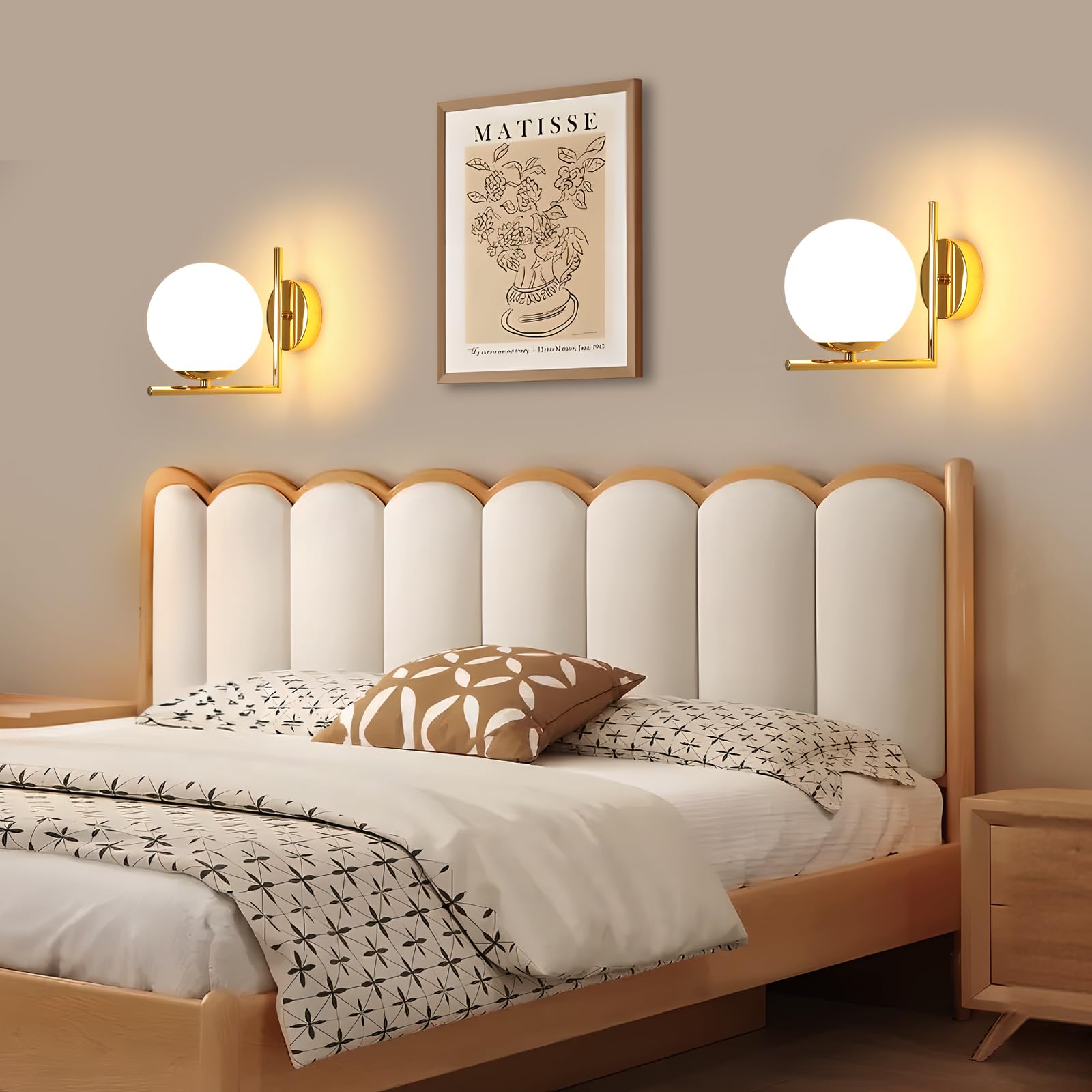 Goeco Applique Murale Interieur Moderne, Douille E27 Dia.15CM, Doré | Lampe Murale Moderne avec Abat-jour en Verre, Art Déco Applique Vintage pour Chambre Salon Cuisine Couloir