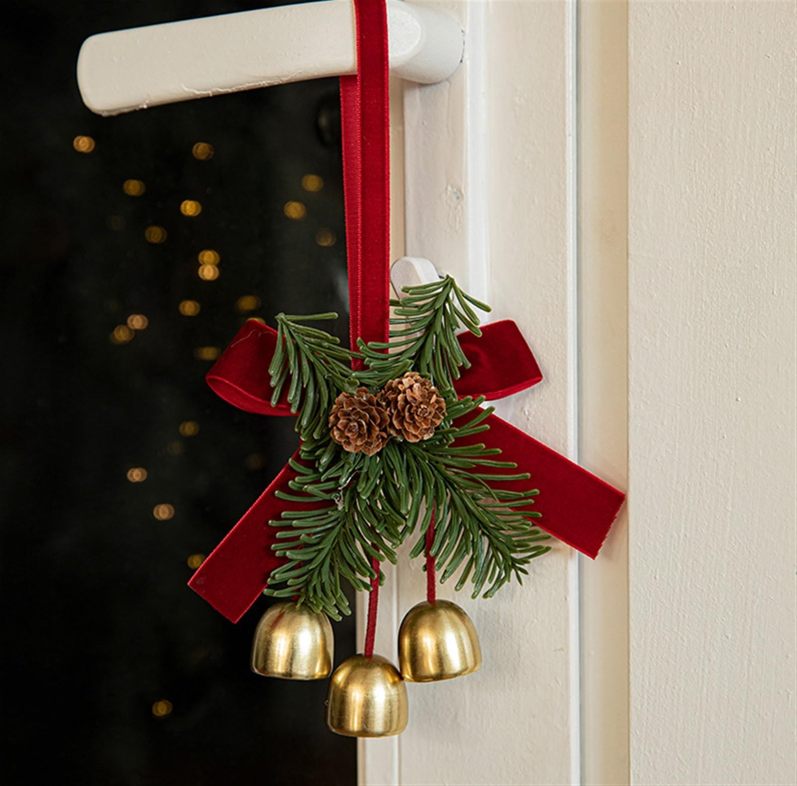 Campanelle Natale Ornamento Campana da Slitta in Ottone su Fiocco in Cordoncino di Cuoio Ornamenti for L'Albero Natale for La Casa Decorazioni(16x11cm)