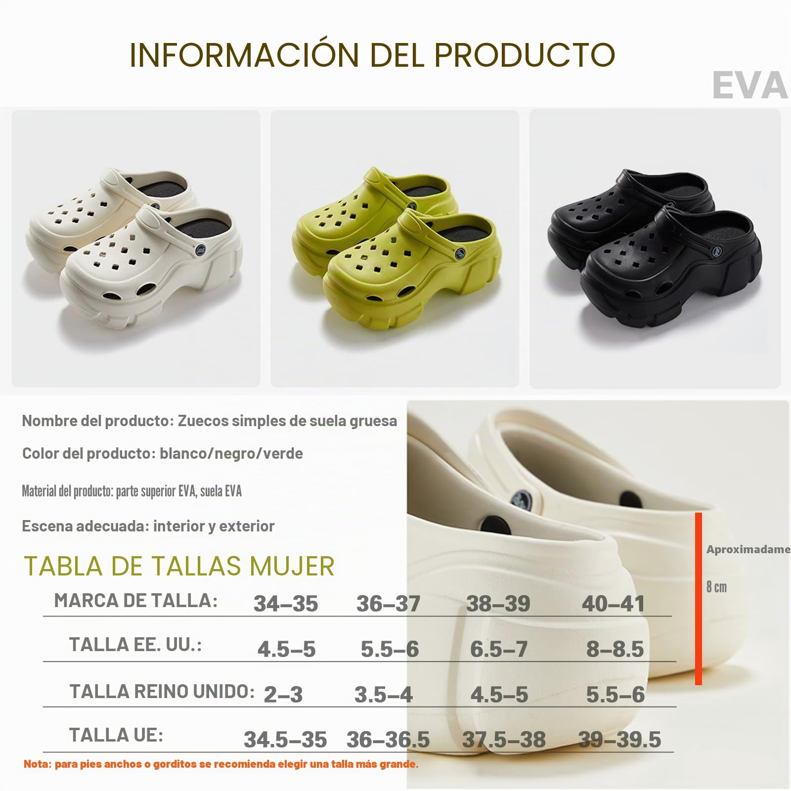 Solaud Zuecos de Plataforma para Mujer Bloqueo de Color Suave Cómodo Antideslizante Tacón Alto Exterior Playa Piscina Jardín Zuecos Sandalias