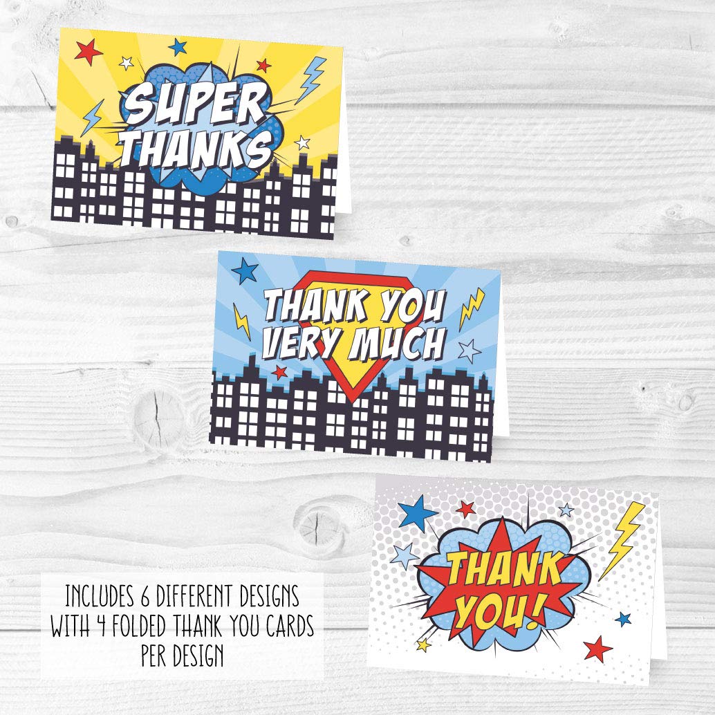 Amazon.com : 24 Superhero Thank You Cards With Envelopes, Kids Birthday  Party or Adult Comic Red Blue Bam Pow Gratitude Supplies For Grad, Baby or  Bridal Wedding Shower, For Boy or Girl