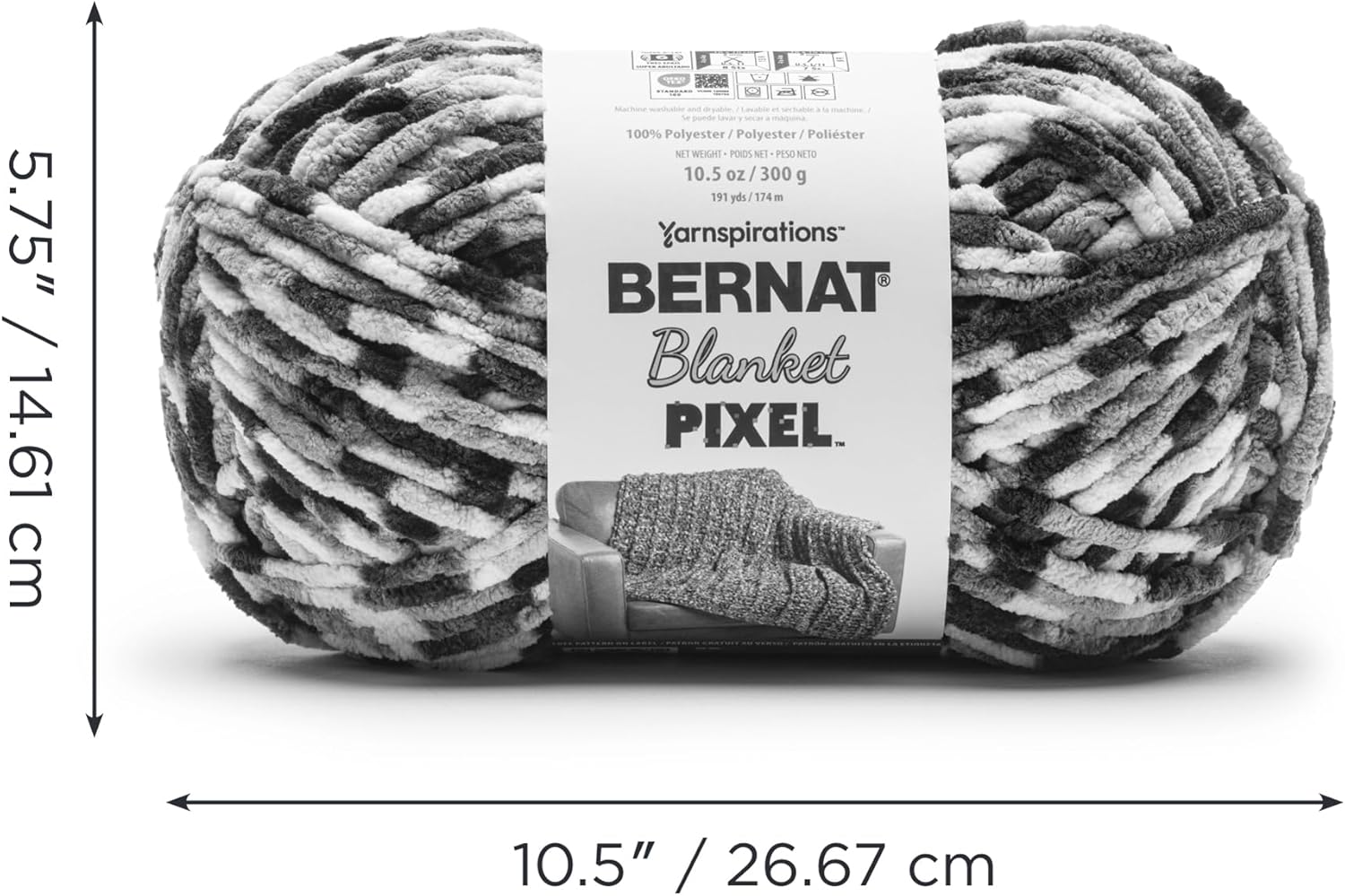 Bernat Blanket Pixel Limeade Yarn - 2 Pack of 300g/10.5oz - 100% Polyester - #6 Super Bulky - 191 Yards - Knitting/Crochet