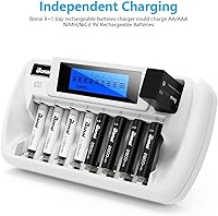Vista 2 de BONAI Cargador de batería de 8+1 bahía con pantalla LCD para pilas recargables AA AAA NiMH NiCd 9V con baterías recargables de litio de 9 V, 600