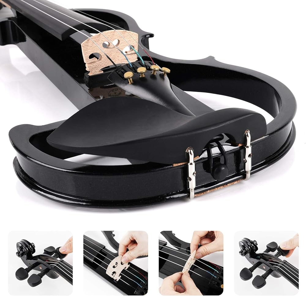 Violino Elettrico Cecilio 4/4 Silenzioso - Muto In Legno Di Acero E Fibra Di Carbonio Per Adulti E Principianti - Foto 8