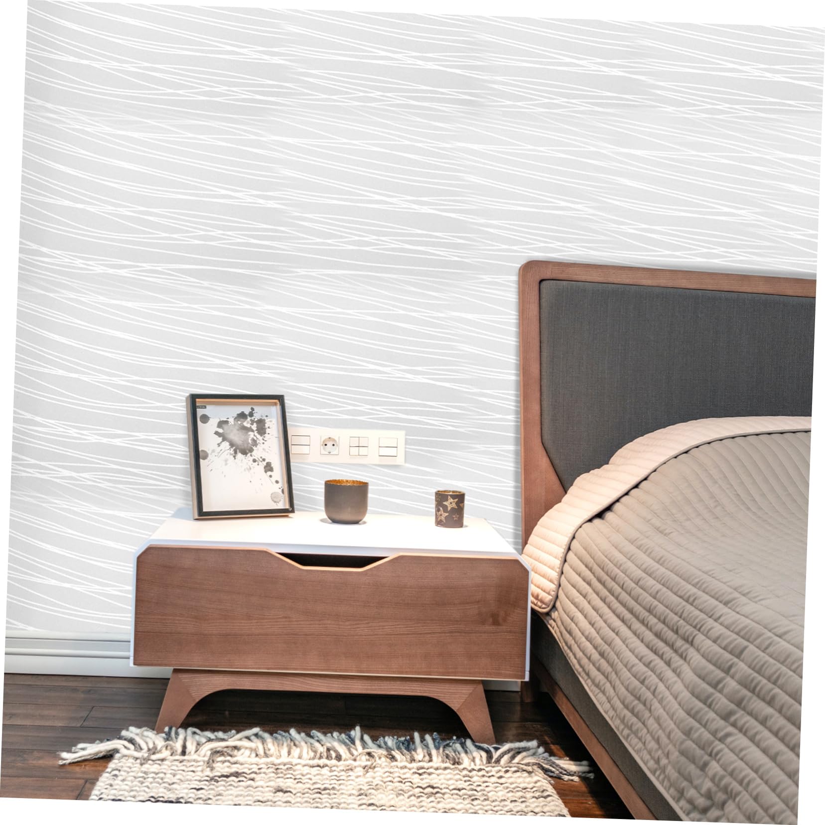 Housoutil Rollo de Papel Tapiz Texturizado No Tejido de Fácil Instalación para Decoración de Dormitorio Y Baño