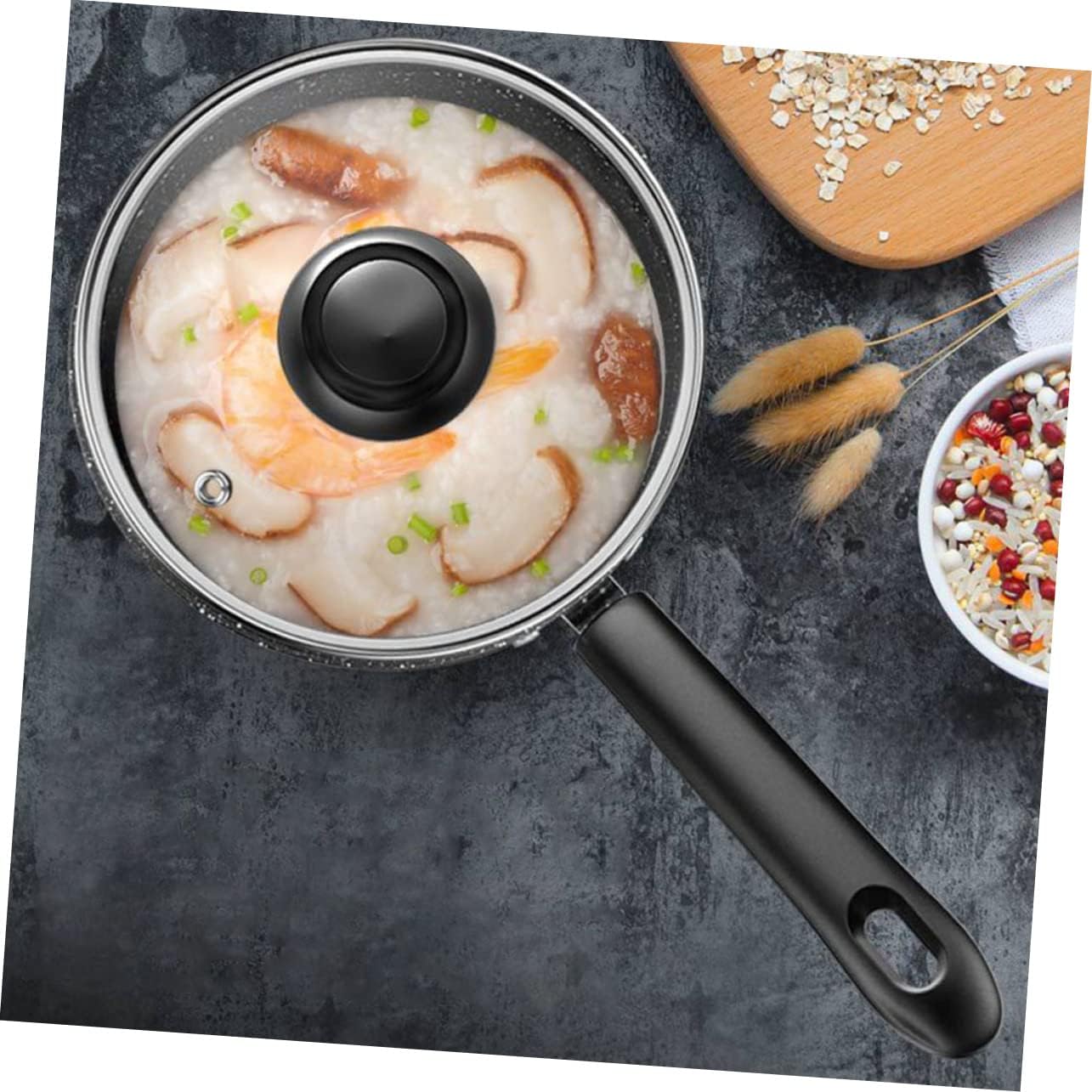LIFKOME Flat Bottom Conduction Non Stick Pot for Milk Noodles Soup Sauce Multi-functional Cooking