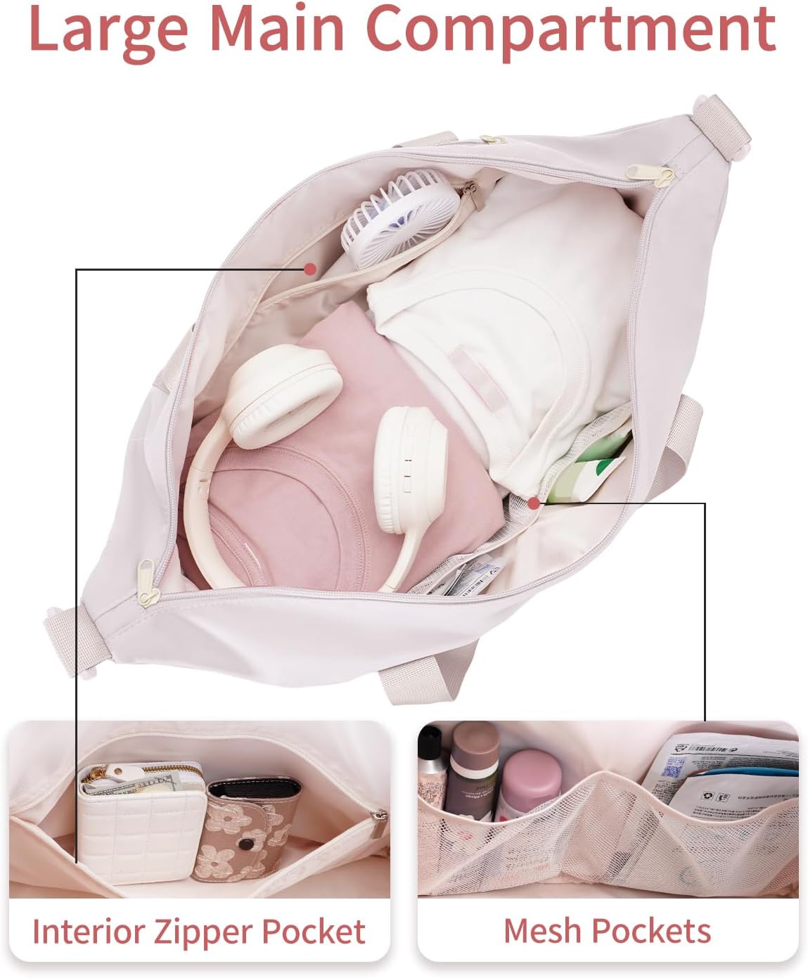 sportsnew Gym Travel Bag for Women, Large Travel Duffel with Shoe Compartment and Wet Pocket, Water Resistant Weekender Overnight Carry on Sports Tote Bags, Beige,Patent Pending - Image 9