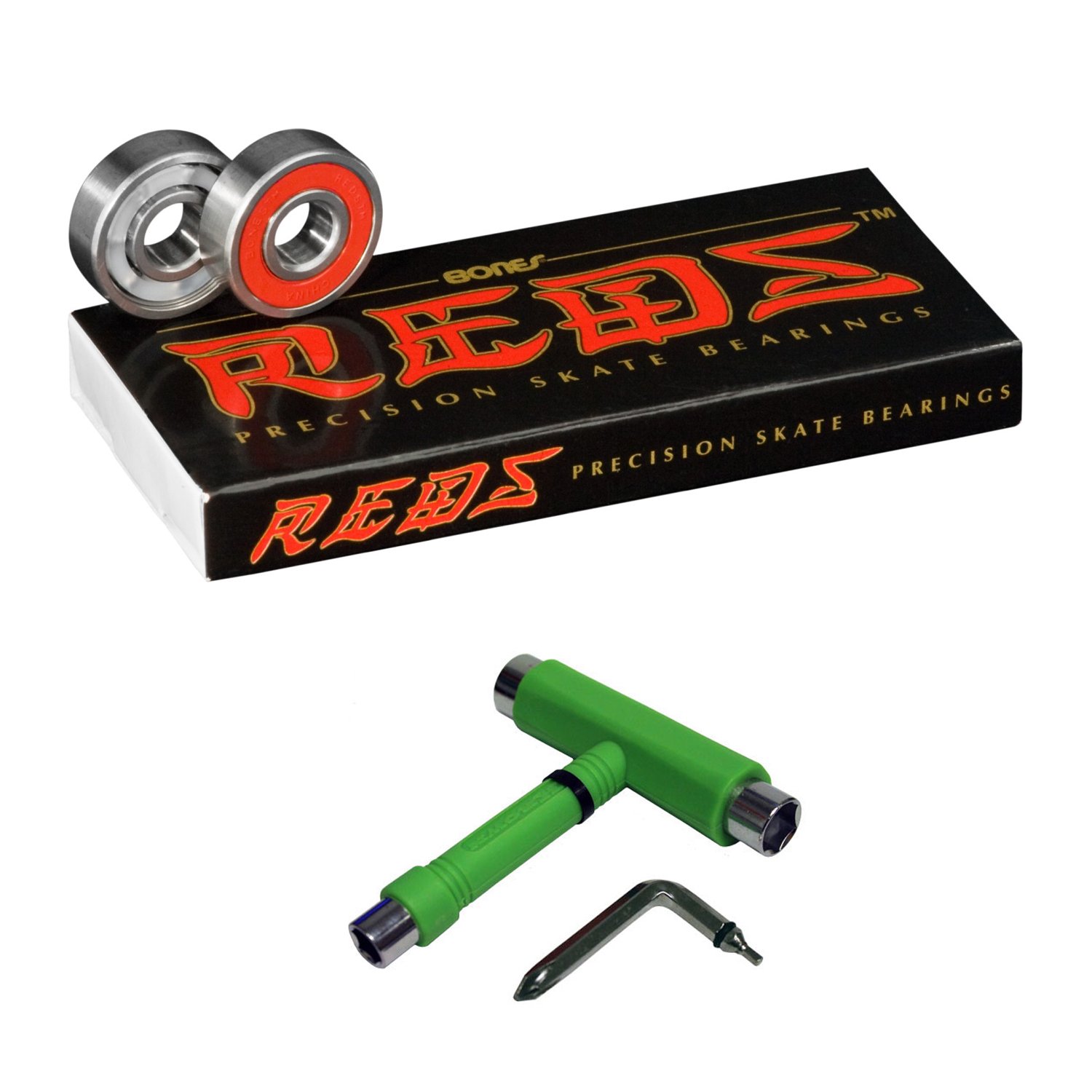 BonesReds Bearings + Skate T-Tool + Spacers (Green)