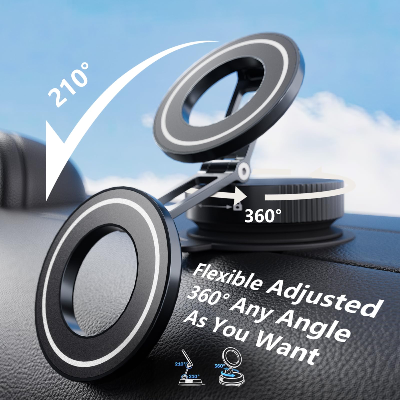 Soporte de teléfono con ventosa al vacío, soporte magnético ajustable de 360° para coche, [89 libras de succión más fuerte y magnético de 2800 gf] bloqueo giratorio para coche/gimnasio/espejo