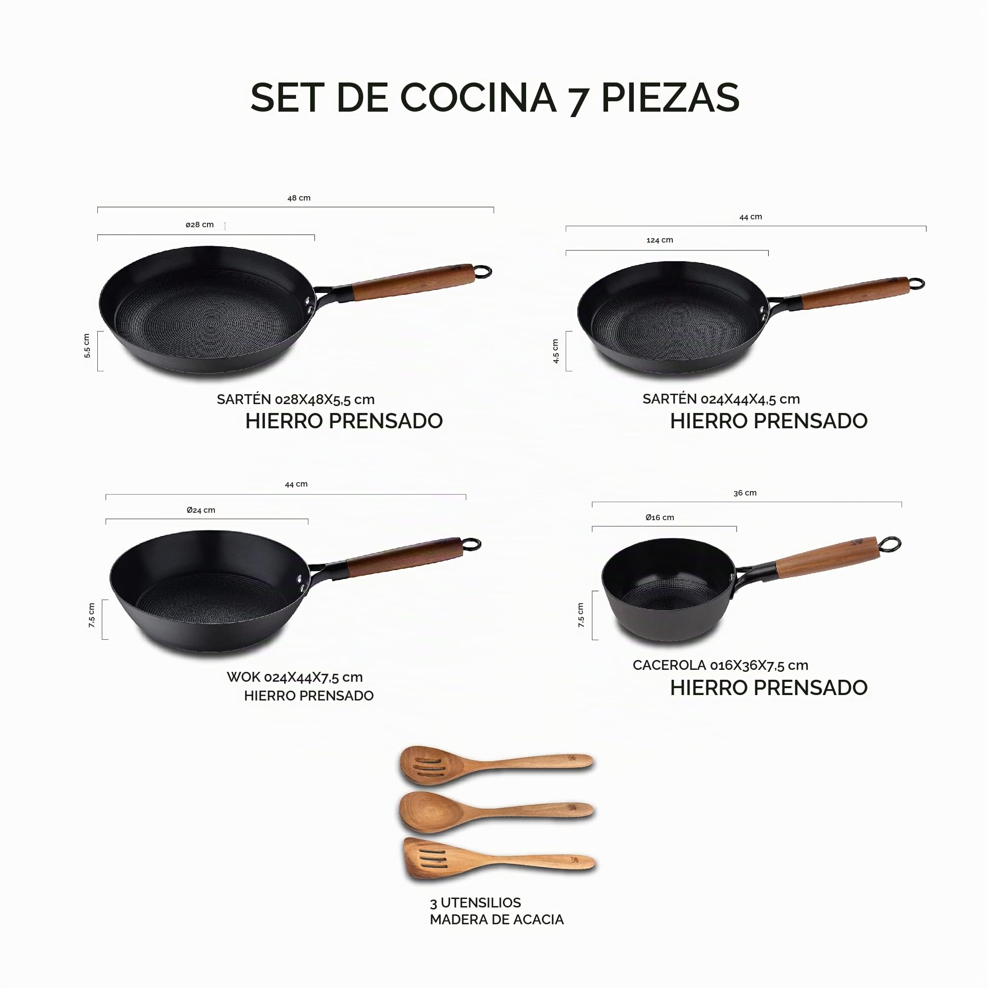 MasterPro Odín - Juego de Tres Sartenes de 20, 24 y 28 cm de Hierro Prensado con Antiadherente Cerámico Reforzado con Patrón de Panel de Abeja, Mango Ergonomico, Apto para Inducción, Libre de Tóxicos