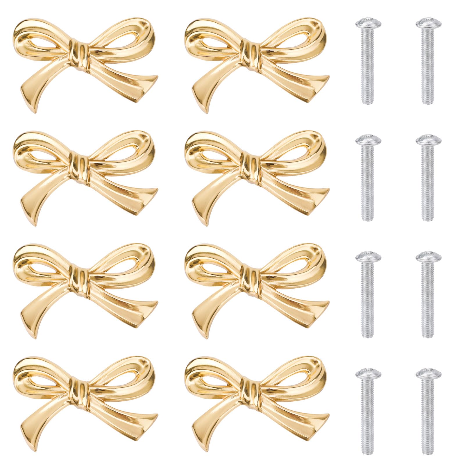 8pcs Bow Shape Dresser Knobs, Gold Bow Drawer Cabinets Knobs Decorative
