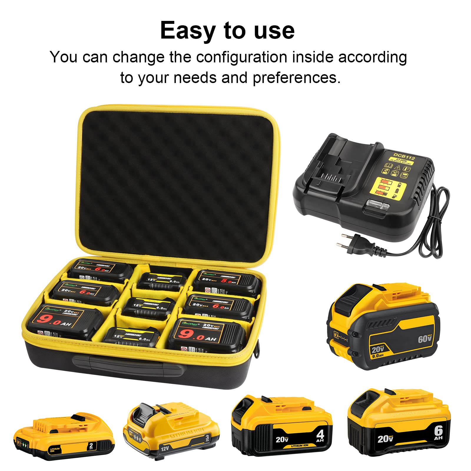 Custodia per batteria extra large | Adatto per batteria e caricabatterie Dewalt 20 V, 60 V, 12 V, 18 V, max batterie per attrezzi (solo borsa)