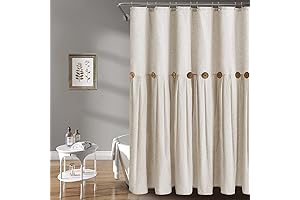 Awellife Linen Button Farmhouse Shower Curtain, for Your Country Rustic Style