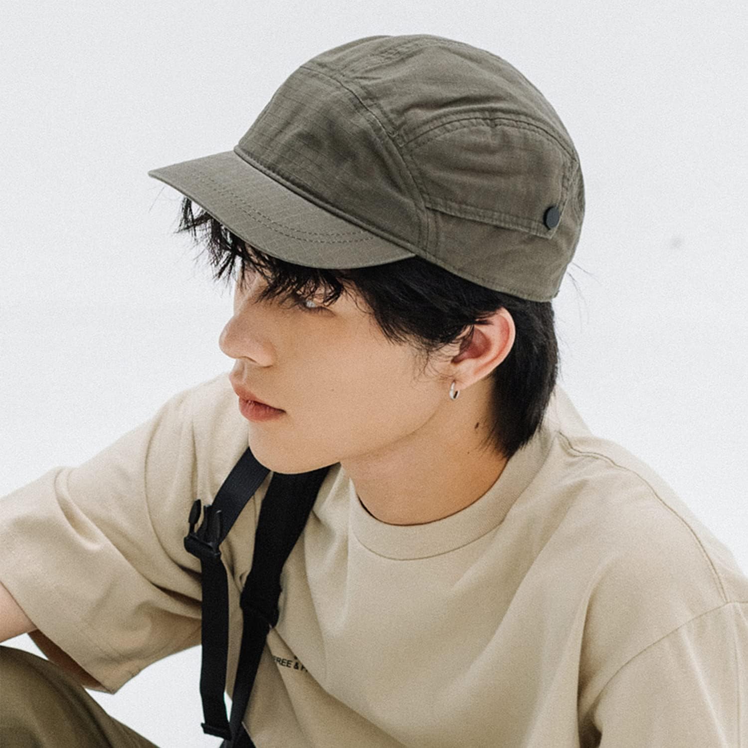 Croogo Short Brim 5 Panel Baseball Cap Cooling Trucker Dad Cap Adjustable Strap Cadet Cap Curved Brim Snapback Hats for Daily - Image 7