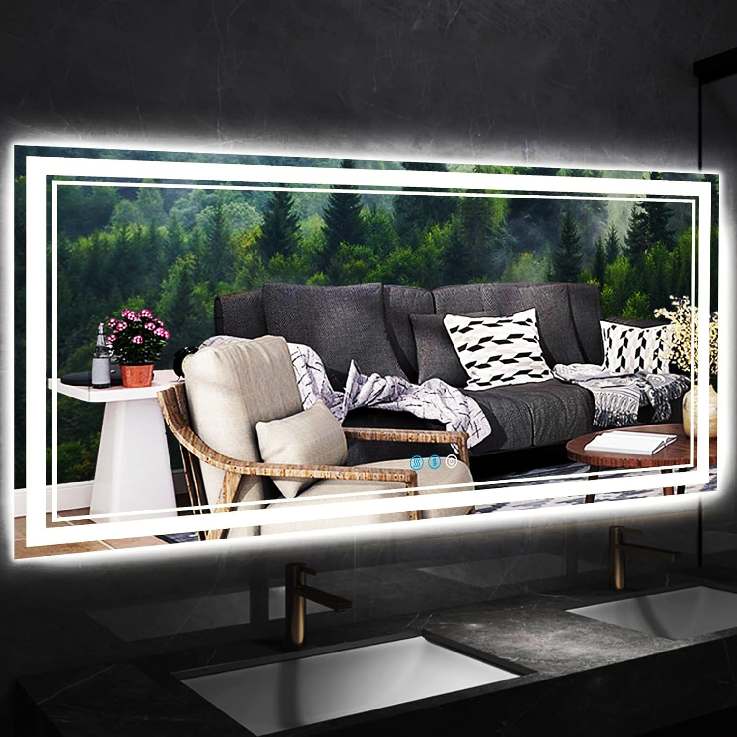 55 x 30 Inch LED Bathroom Mirror with Lights Color Light Smart Memory Function Dimmable AntiFog 55 inch Large Lighted Vanity Mirror with Light for Bathroom Wall Mounted Smart Light up Mirrors