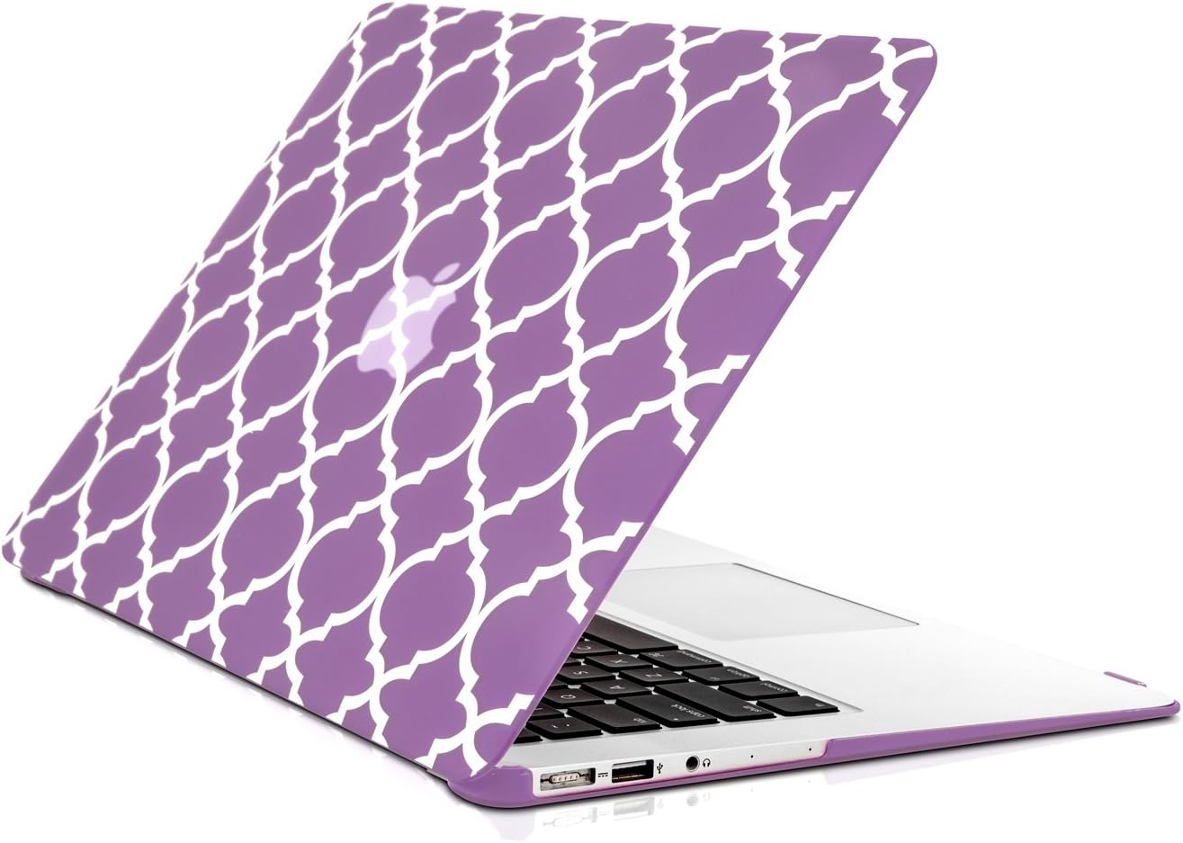 TOP CASE Quatrefoil/Moroccan Trellis Purple Rubberized Hard Case Compatible Older Generation MacBook Air 13" Model: A1369 and A1466 (Release 2010-2017)