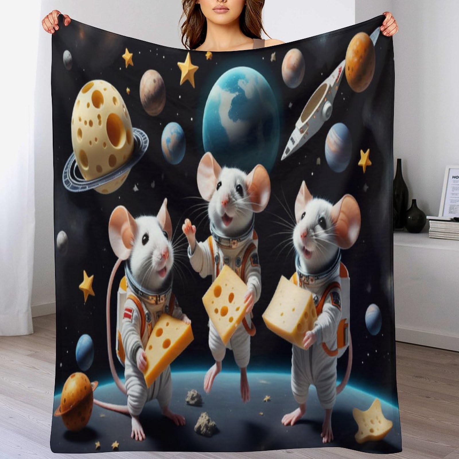 Couverture de lit flannel douce et chaude plaid astronaute 180x200cm