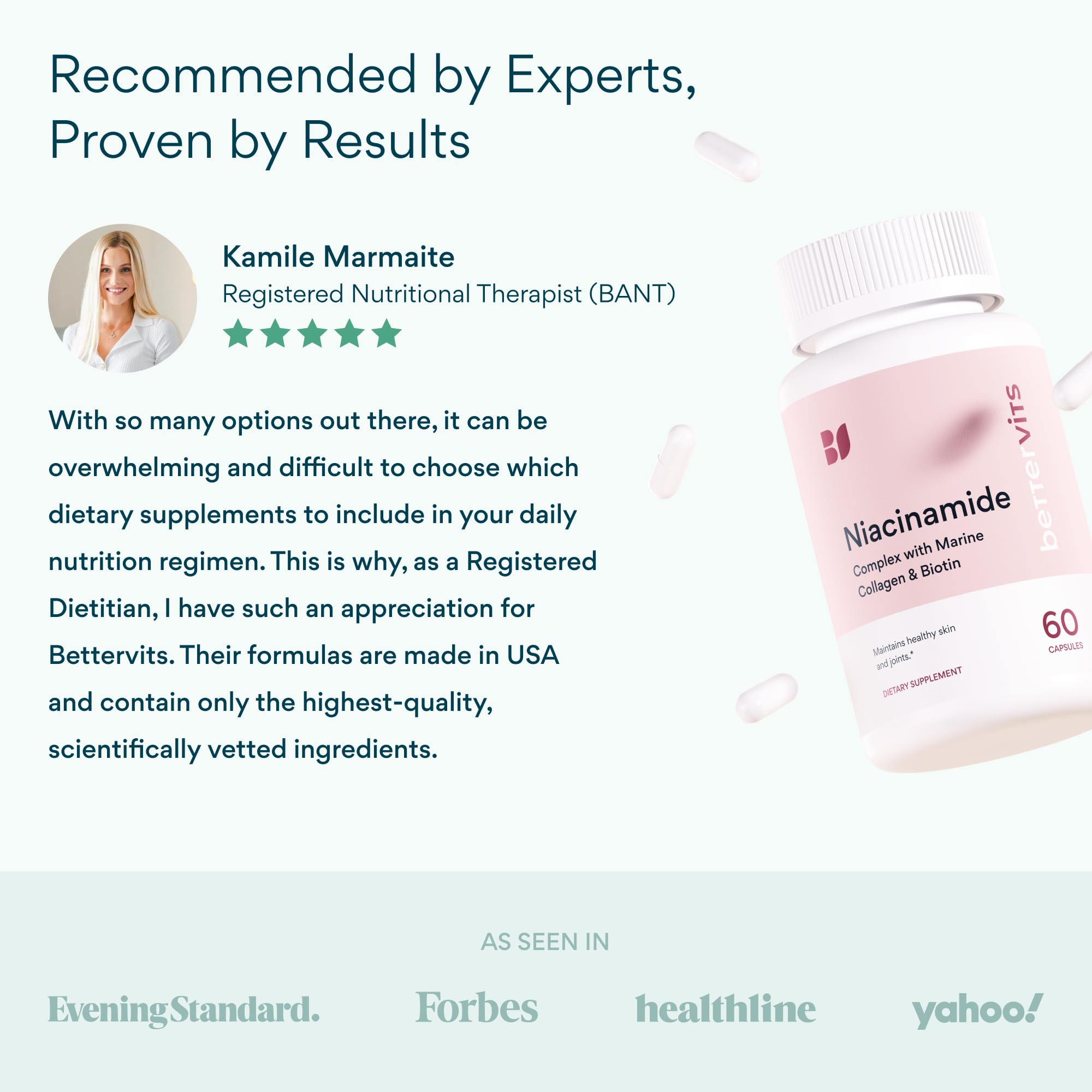 Bettervits Niacinamide Supplement, Vitamin B3 300mg, Collagen | 60 Ct — Amazon image 6