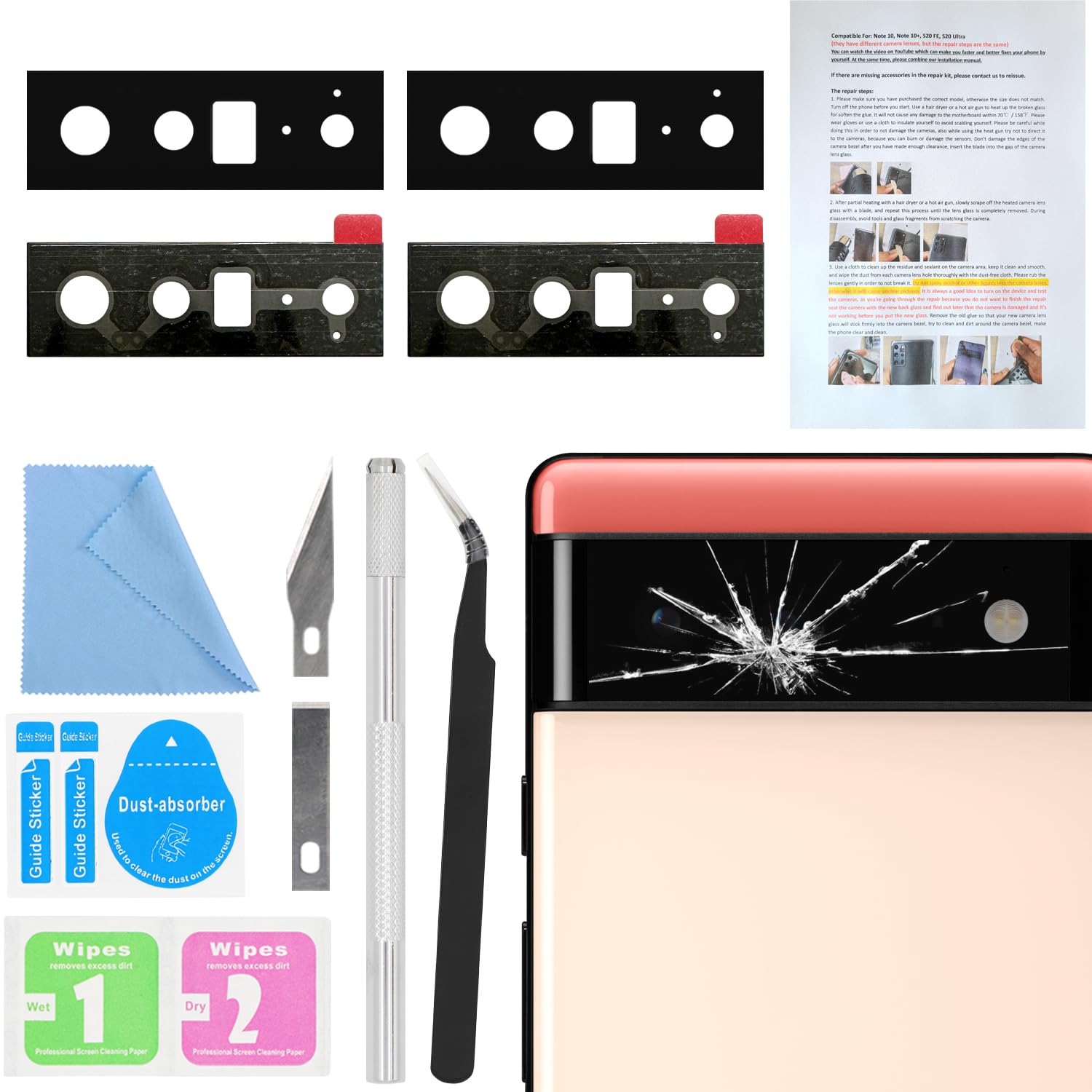 2 PCS for ASDAWN Back Rear Camera Lens Glass Replacement for Google Pixel 6 Pro 6.7 Incheswith Pre-Installed Adhesive, Pixel 6 Pro Back Camera Lens Glass kit with Installation Manual+Repair Tool Set