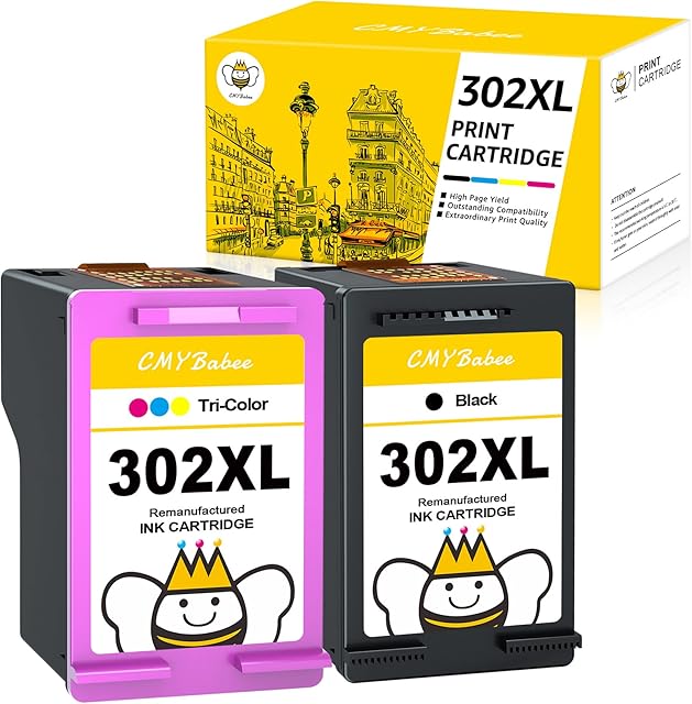 CMYBabee Remanufactured for HP 302XL 302 Ink Cartridges Replacement for HP DeskJet 1110 2130 3630 Envy 4520 4522 4523 4524 Officejet 3830 3831 4650 4652 4654 5220 5230 (1 Black 1 Color)