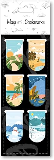 Papboo Pack of 6 Seasons Magnetic Bookmarks,Matte Finished Gifts for Book Readers Writers,Aesthetic Bookmarks