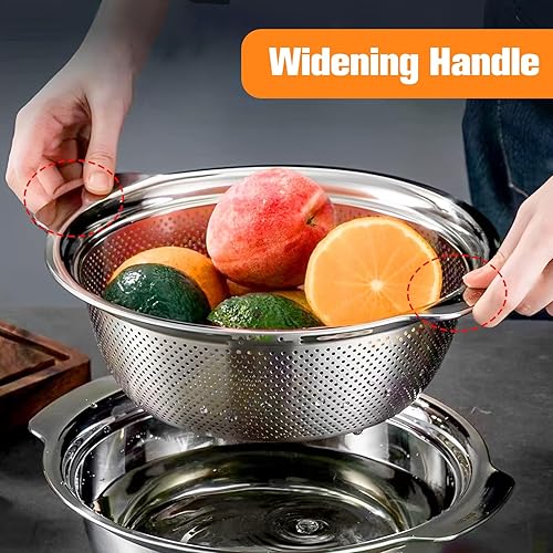 Miniatura 4 de Colador microporoso de acero inoxidable para cocina, gran capacidad de 4.5 cuartos de galón, colador y cuenco, juego de dos, cesta de drenaje de